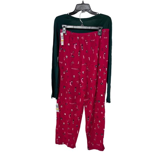 HUE Womens Medium Holiday Pajama Lounge Set Christmas Cocktails Snowmen NEW! - Picture 6 of 11